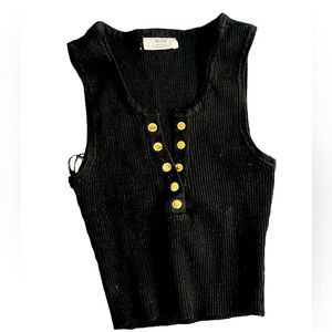 Black crop top with gold buttons